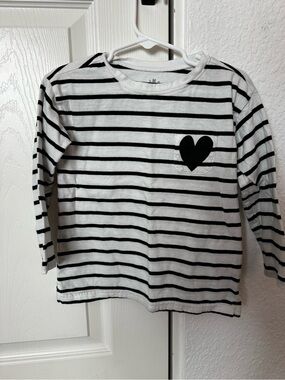 Primary Striped Black & White Heart Pocket Long-Sleeve Tee 3T